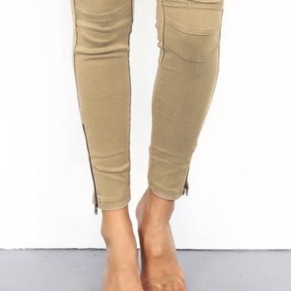 TAN MOTO ANKLE ZIPPER LEGGINGS - Picture 4 of 4